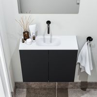 Zaro Polly toiletmeubel 60cm mat zwart met witte wastafel zonder kraangat - thumbnail