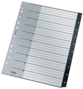 Leitz Recycle tabbladen, ft A4, 11-gaatsperforatie, PP, zwart, 1-10