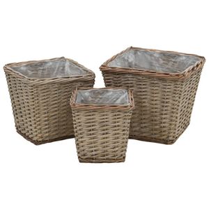 vidaXL Plantenbakken verhoogd 3 st wicker met PE-voering