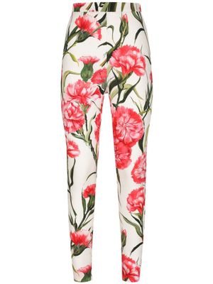 Dolce & Gabbana legging en soie à fleurs - Blanc