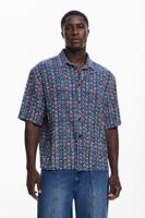 Kortemouw shirt met etnische borduursels - BLUE - L
