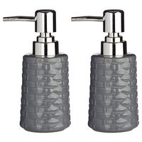 2x Stuks zeeppompjes/dispensers van keramiek - grijs/zilver - 350 ml - thumbnail