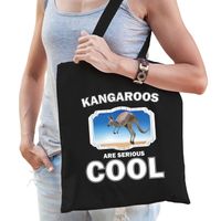 Katoenen tasje kangaroos are serious cool zwart - kangoeroes/ kangoeroe cadeau tas - Feest Boodschappentassen - thumbnail