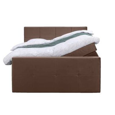Boxspring met opbergruimte en voetbord Liv geblokt - bruin - 160x200cm - Leen Bakker
