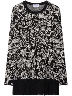 Off-White robe maille intarsia à plis - Noir