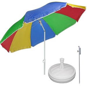 Regenboog gekleurde tuin/strand parasol 180 cm met grondharing van 50 cm