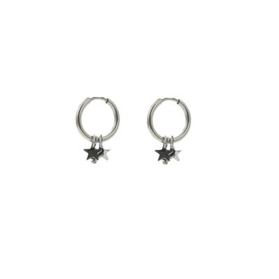 Go Dutch Label Creolen met Sterretjes en Zwart Kraaltje Zilver