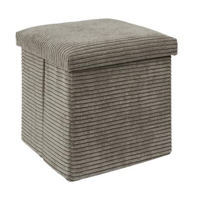 Poef/hocker - opbergbox - rib - taupe - polyester - 38 x 38 cm