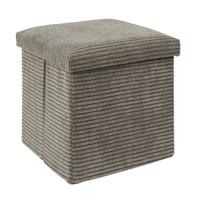 Poef/hocker - opbergbox - rib - taupe - polyester - 38 x 38 cm