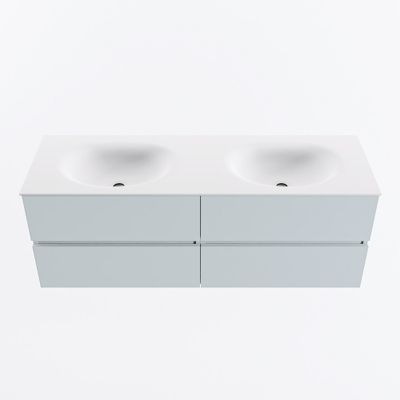 MONDIAZ VICA 140cm badmeubel onderkast Clay 4 lades. Wastafel MOON dubbel zonder kraangat, kleur Talc.