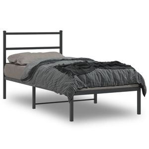 Bedframe met hoofdbord metaal zwart 90x200 cm