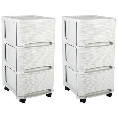 2x stuks ladenkast organizers wit 3x lades met wieltjes L32 x B37 x H61 cm