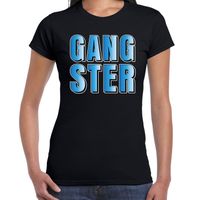 Gangster fun tekst t-shirt zwart dames - thumbnail