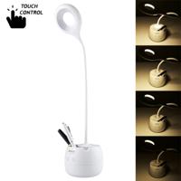 TGX-772 3-grade helderheid Touch Dimmer LED bureaulamp 28 LEDs flexibele Goose nek holle Ring ontwerp oog bescherming lichtinstallatie met pennenhoud