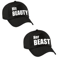 Her Beast en His beauty caps zwart met witte tekst volwassenen - thumbnail