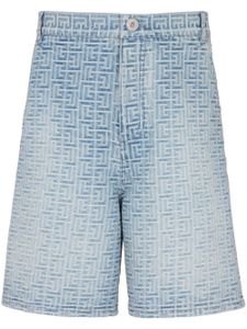 Balmain short en jean à motif monogrammé - Bleu