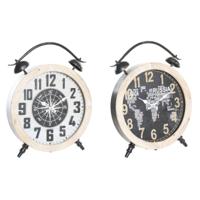 Tafelklok DKD Home Decor Wit Zwart Natuurlijk Vintage (2 Stuks)