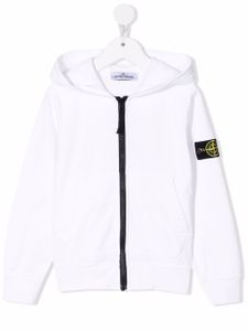 Stone Island Junior hoodie zippé à patch logo - Blanc