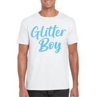 Verkleed T-shirt voor heren - glitter boy - wit - blauw glitter - carnaval/themafeest