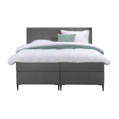 Leen Bakker - Boxspring Liv Geblokt - 160x200 Cm - Slanke Poot - Stof/Velvet - Grijs