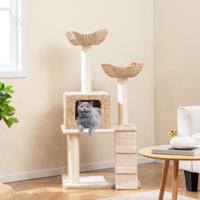 Kattenboom 122 cm Kattentoren Krabpalen van Sisal Zitstok Condo Mand Ladder Wasbare Kussens Beige