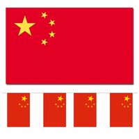 Landen vlaggen versiering set - China - Vlag 90 x 150 cm en vlaggenlijn 3 meter - thumbnail