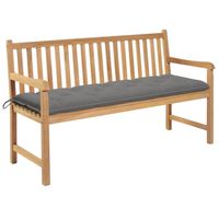 vidaXL Tuinbank met grijs kussen 150 cm massief teakhout - thumbnail
