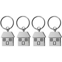 Sleutelhanger met huisje - 4x - 7 cm - RVS - nieuwe woning cadeau - huissluitels