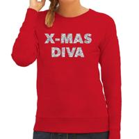 Kersttrui Christmas Diva - voor dames - rood- met zilveren glitter letters - kleding - lange mouwen