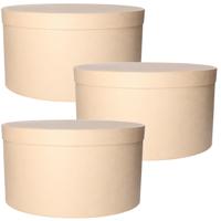 Ronde bruine hobby knutselen doos/dozen van karton - 3x stuks - 35 x 19 cm - cadeauverpakking - hoed Ronde bruine hobby knutselen doos/dozen van karton - 3x stuks - 35 x 19 cm - cadeauverpakking - hoed