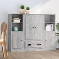 Hoge kasten 3 st bewerkt hout betongrijs
