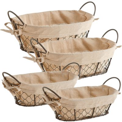 4x Vintage brood serveer mandjes metaaldraad 26 x 17 cm en 30 x 21 cm