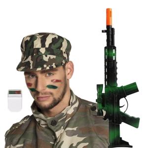 Carnaval verkleed accessoires voor volwassenen - Soldaten pet - camouflage schmink - geweer 44 cm