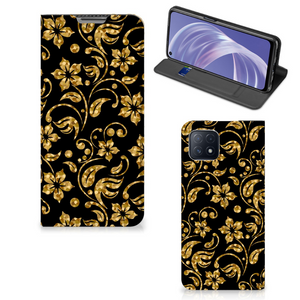 OPPO A73 5G Smart Cover Gouden Bloemen