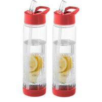 2x Drinkflessen/waterflessen tranparant met rood fruit filter 740 ml - Drinkflessen