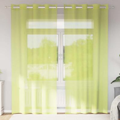 Gordijnen voile met doorvoertules 2 st 140x225 cm appelgroen