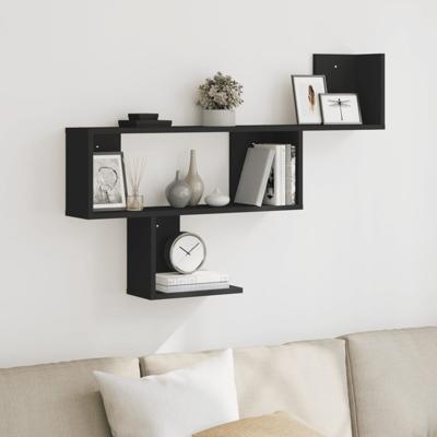Wandschap 100x15x70 cm bewerkt hout zwart