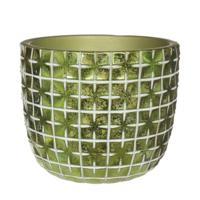 Ideas4seasons Bloempot ruit motief Hanoi - metallic groen - D12xH10 cm