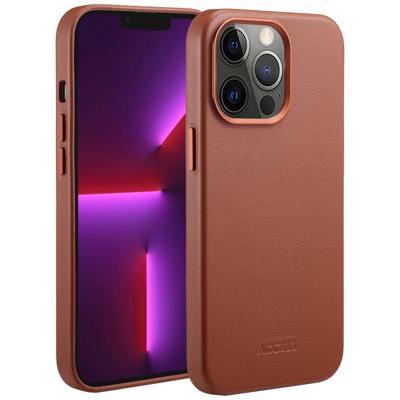 AccezzMagSafe Leather Backcover iPhone 13 Pro Telefoonhoesje Bruin