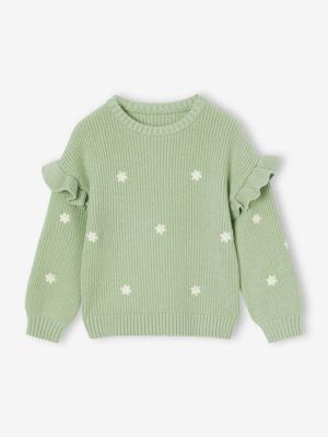 Trui met ruches aan de mouwen meisjes amandelgroen