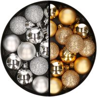 34x stuks kunststof kerstballen zilver en goud 3 cm - thumbnail