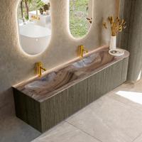 Badmeubel Mondiaz Kurve-Dlux | 175 cm | Meubelkleur Shadow | Wastafelkleur Sombra | Solid surface | Dubbel / Links spoelbak | 2 kraangaten