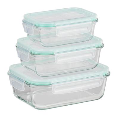 HI Vershoudbakjes - met deksel - glas - set 3x stuks - luchtdicht - met clips