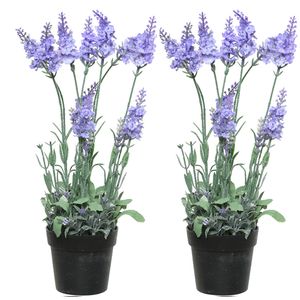 2x stuks lavendel kunstplant in pot - lila paars - D18 x H38 cm