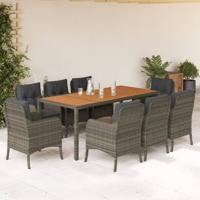 9-delige Tuinset met kussens poly rattan grijs
