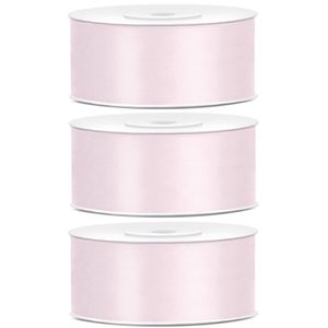 3x Hobby/decoratie poeder roze satijnen sierlinten 2,5 cm/25 mm x 25 meter