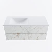 MONDIAZ VICA 110cm badmeubel onderkast Carrara 2 lades. Wastafel CLOUD links zonder kraangat, kleur Talc. - thumbnail