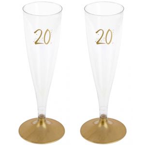 Verjaardag feest champagneglazen - leeftijd - 24x - 20 jaar - goud - kunststof