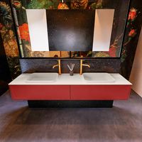 Badkamermeubelset Mondiaz Erin 200 cm met 2 Lades met RIDGE Wastafel Dubbel Linen met 2 kraangaten Greeploos Mat Fire