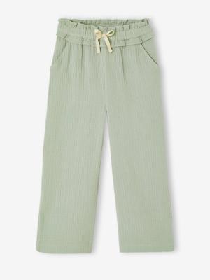 Wijde broek van katoengaas groengrijs